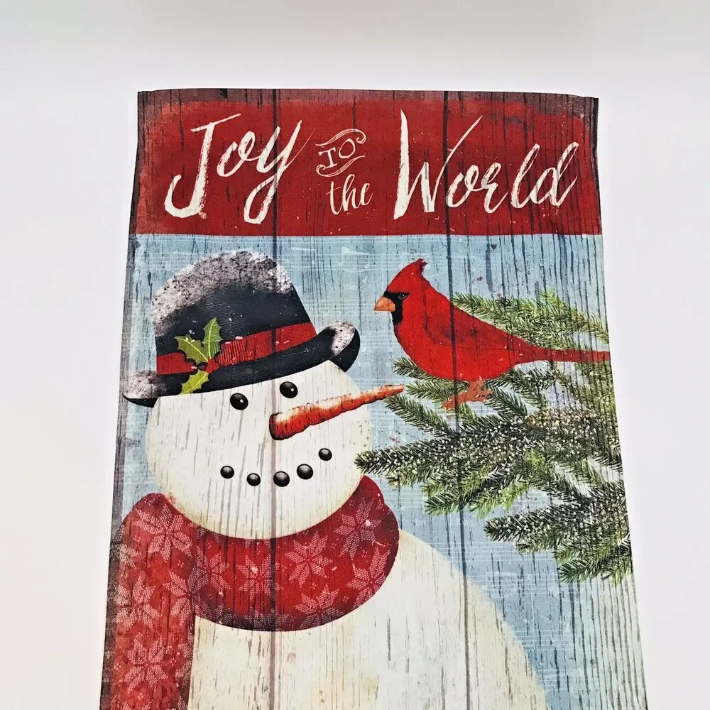 Winter Lawn Flag Joy to the World Garden Banner Snowman Cardinal 18x12 inches